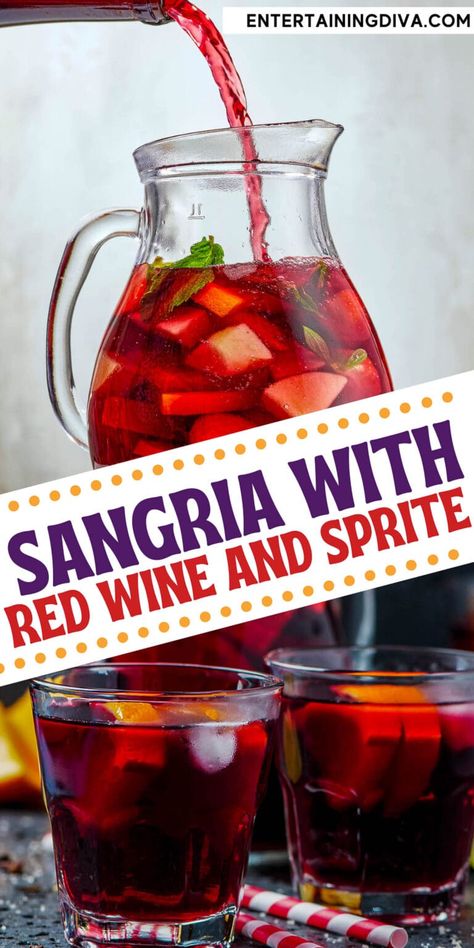 Sangria Recipes Red Wine, Sangria With Sprite, Easy Red Sangria, Sweet Sangria Recipe, Sprite Recipe, Winter Sangria Recipes, Best Sangria, Best Sangria Recipe, Citrus Sangria