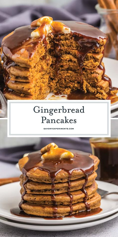 Gingerbread Pancakes capture all the cozy goodness of your favorite holiday flavor. They’re warm and fluffy and perfect for chilly mornings! Redvelvet Pancakes Recipes, Christmas Breakfast Aesthetic, Winter Pancakes, Savory Pancakes Recipe, Gingerbread Pancakes Recipe, Gingerbread Waffles, Christmas Appetizer Recipes, Homemade Breakfast Recipes, Easiest Breakfast