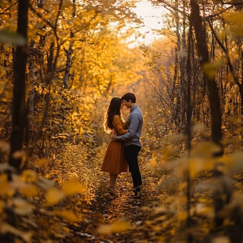 8 Stunning Fall Engagement Picture Ideas: Capture Beautiful Moments – See Tips - Yeah Weddings Fall Winter Couple Pictures, Fall Woods Engagement Photos, Unique Fall Engagement Photos, Fall Rustic Engagement Photos, Fall/winter Engagement Photos, Late Summer Engagement Pictures, February Engagement Photos, Outdoor Fall Engagement Photos, Couples Forest Photoshoot