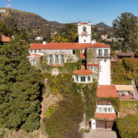 Madonna’s Former 1920s Spanish-Style Estate Is Listed for $21 Million | Architectural Digest Painted Beams, Pool Guest House, Hollywood Hills Homes, Toluca Lake, Spanish Villa, Hollywood Homes, Wood Beam Ceiling, Specimen Trees, Hollywood Hills