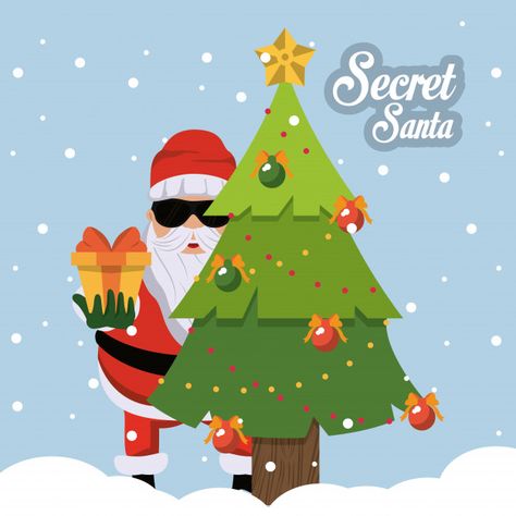 Secret santa in the office background Premium Vector | Premium Vector #Freepik #vector #background #christmas #christmas-tree #business The Office Background, Club Games, Santa Cartoon, Zebra Illustration, Graphic Design Vector, New Years Tree, New Year Illustration, Office Background, Alcohol Party