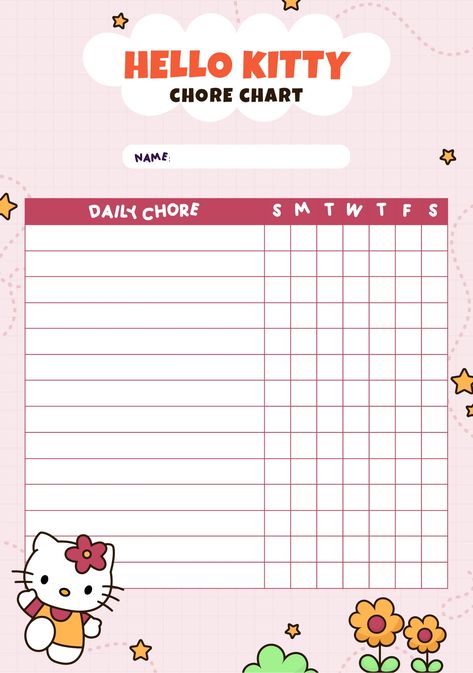 Kawii Note Templates, Star Chart For Kids, Reward Chart Template, Hello Kitty School, Printable Reward Charts, Hello Kitty Printables, Planner Organisation, Sticker Organization, Bullet Journal Mood Tracker Ideas