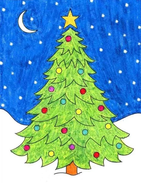 Merry Christmas Drawing Art, Xmas Tree Drawing, Christmas Tree Drawings, Drawing Merry Christmas, Tree Drawing For Kids, Merry Christmas Drawing, Tree Black And White, Cute Merry Christmas, Tree Drawings