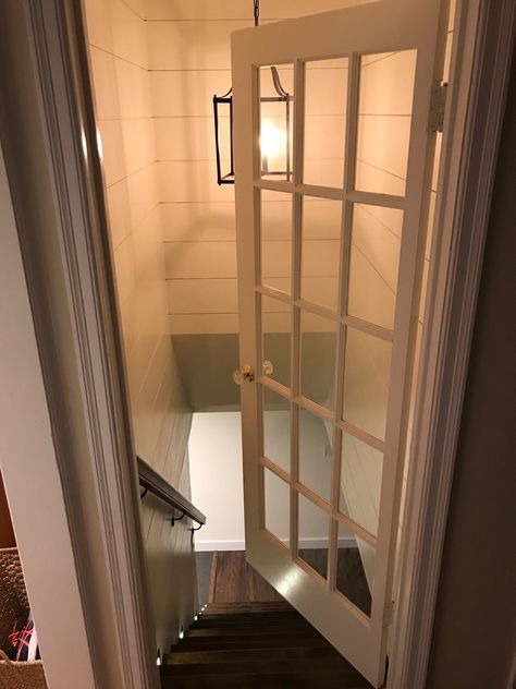 Add a french door on a basement (safety and energy) Basement Designs, Basement Doors, Basement Layout, Remodel Diy, Basement Reno, Basement Inspiration, Basement Bedroom, Basement Storage, House Makeover