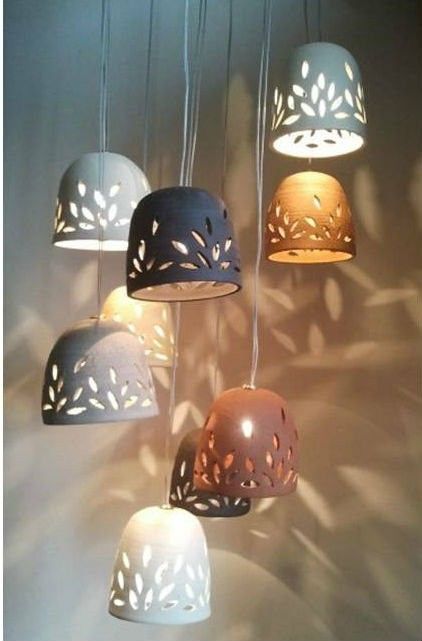 Ceramic Lampshade Pottery, Pottery Pendant Lights, Air Dry Clay Lampshade, Clay Lamp Ideas, Ceramic Lamp Shade, Handmade Ceramic Lamp, Pottery Lampshade, Pottery Lamps Handmade, Clay Lamp Diy