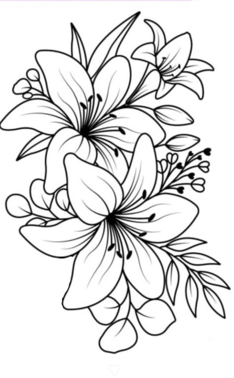 Floral Bouquets Drawing, Neck Tattoo Stencils For Women, Floral Tattoo Design Stencil, Hand Tattoo Stencils Outline For Women, Tattoo Stencils Flowers, Lilly Tattoo Stencil, Tattoo Flower Stencil, Flower Tattoos Outline, Shoulder Tattoos For Women Stencil