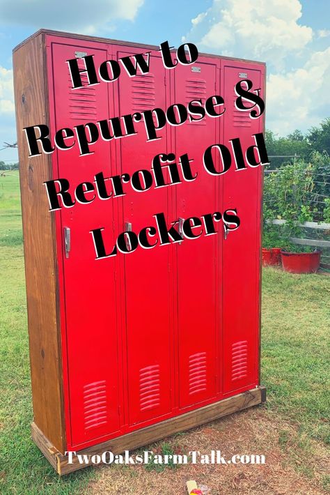 Locker Redo Metal, Lockers In Closet, Old School Lockers Repurposed, Locker Refurbished Diy Projects, Repurposed Lockers Ideas, Locker Makeover Metal, Vintage Lockers Repurposed, School Lockers Repurposed, Locker Interior Design