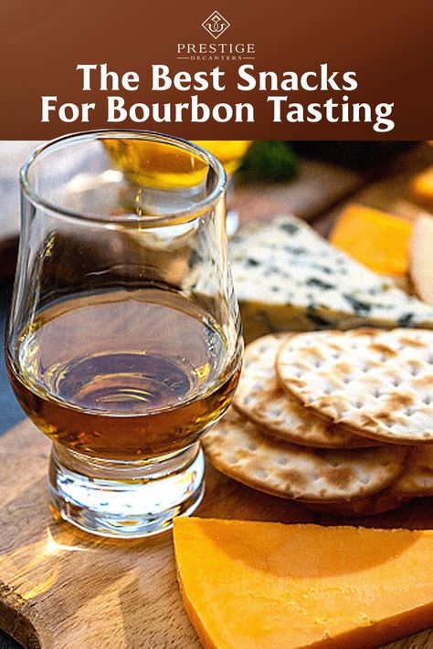 What do you need for a bourbon tasting to go smoothly? Bourbon, of course. But without something to eat, it will quickly become quite challenging to taste any nuance in the bourbon. If your stomach is empty, even small tastes can intoxicate you. And even if you spit them out! Lucky for us, there are some simple, cheap, and tasty snacks that go wonderfully alongside American Whiskey. Food For Bourbon Tasting Party, Hosting A Bourbon Tasting Party, Charcuterie Board For Bourbon Tasting, Snacks That Pair With Bourbon, Bourbon Inspired Appetizers, Food To Pair With Bourbon, Bourbon Tasting Party Food Snacks, Snacks For Bourbon Tasting, Bourbon Charcuterie Board