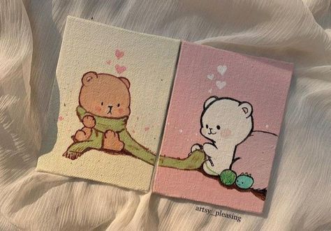 Cute Canvas Paintings For Girlfriend, Paintings To Make With Boyfriend, Canvas Painting Idea For Boyfriend, Cute Painting For Couples, Paintings For Bff, Cute Matching Paintings, Painting Ideas On Canvas Birthday, Birthday Canvas Painting Ideas, Matching Paintings Canvas Bff