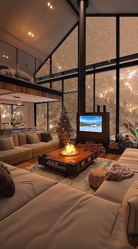 Winter Living Room, Aesthetic Living Room, Cosy Living Room, Large Window, Queen Comforter Sets, Luxury Homes Dream Houses, Cozy Apartment, Dream House Decor, Cozy Living Rooms