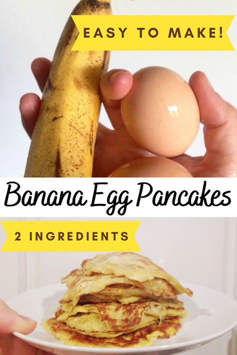 Try this easy and healthy banana egg pancake recipe with only 2 ingredients! Not only is this a fast gluten free recipe, but it's perfect for kids especially toddlers. This recipe can also be made dairy free by cooking with coconut oil instead of butter. Some people call this recipe kiddie cakes because kids love them. This high protein breakfast idea can be topped with berries to make it healthier, or things like whipped cream, syrup, butter, chocolate chips, etc to make it more like a dessert. Egg And Banana Pancakes Recipes, Infant Banana Pancakes, Banana Protein Pancakes 3 Ingredients, One Banana Pancake Recipe, Banana Eggs Pancakes, Pancakes Made From Bananas, Peanut Butter And Banana Pancakes, 2 Ingredient Banana Pancakes, Easy Banana Pancakes 2 Ingredients