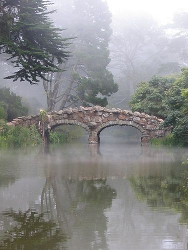 The old stone bridge over Stow Lake, Golden Gate Park, San Francisco, California Stone Bridges, Old Bridges, Beautiful Bridges, Foggy Day, Stone Bridge, Golden Gate Park, Covered Bridges, A Bridge, The Bridge