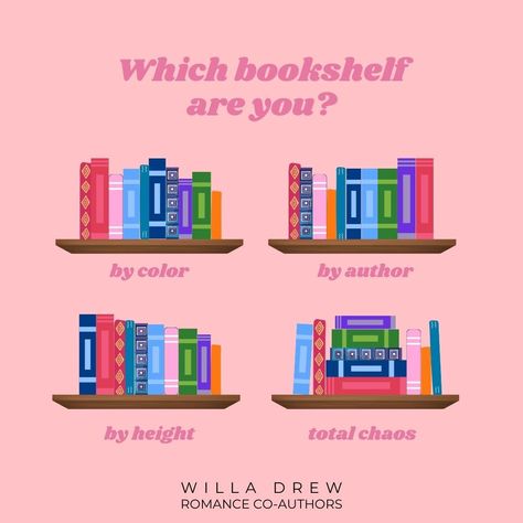 How do you organize your bookshelves? 📗 by color 📘 by author 📙 by height 📕total chaos Tell us if you sort by another way! #bookshelf #book #books #bookcommunity #booklover #bookaddict #read #readingcommunity #reader #mondayreads #bookshelves #bookish #bookstagram How To Organize Your Bookshelf, How To Organize Books On A Bookshelf, Slow Burn Romance, Bookshelf Organization, Good In The World, Bedroom Organization, Book Organization, Book Community, Romance Authors