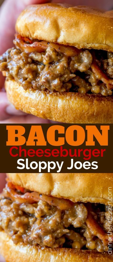 We loved these Bacon Cheeseburger Sloppy Joes so much we made them again the next day! Comfort Food Ground Beef Recipes, Easy Dinner Recipes For Big Family Cheap, Night Before Lunch Ideas, Dinner Recipes With Hamburger Buns, Bacon And Hamburger Recipes, Bacon Cheeseburger Sloppy Joes, Ground Hamburger Recipes, Sloppy Joes Dinner, Cheeseburger Sloppy Joes