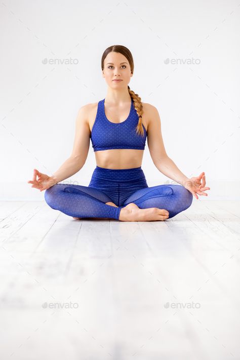 Zen woman exercising the yoga lotus position by Photology75. Full body portrait of a zen fit woman relaxing while exercising the yoga lotus position against gray background for c... #Sponsored #lotus, #position, #yoga, #Zen Hand Meditation Poses, Yoga Lotus Pose, Lotus Position Yoga, Mediation Pose, Women Yoga Poses, Zen Woman, Woman Exercising, Full Body Portrait, Woman Relaxing