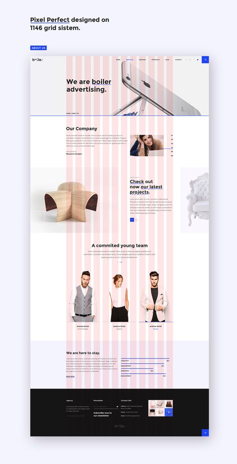 Boiler - Creative Agency PSD & HTML5 Template on Behance Grid Web Design, Web Grid, Layout Editorial, Ux Design Principles, Ui Design Principles, Simple Web Design, Shy People, Webdesign Inspiration, Sales Leads