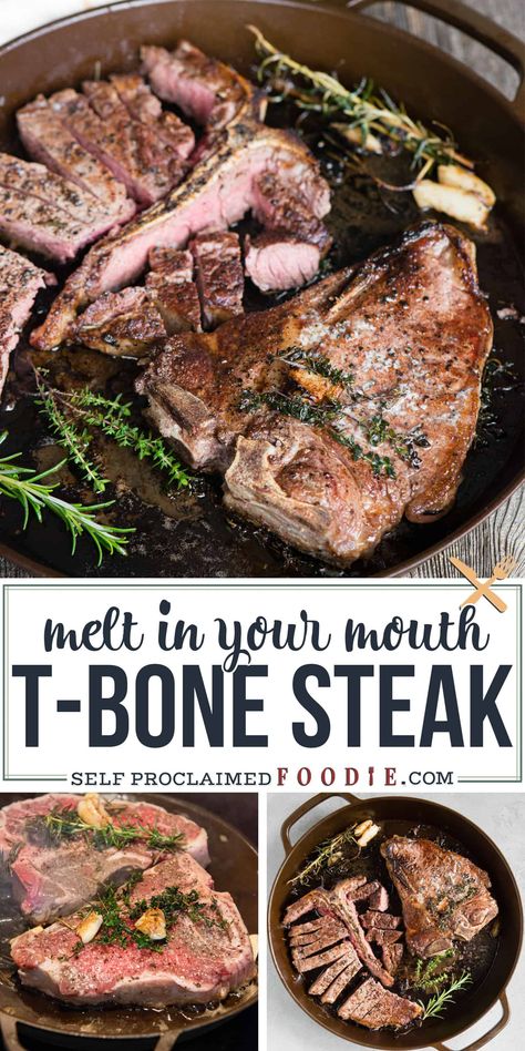 Cast Iron Steak Oven, Cooking T Bone Steak, Tbone Steak Recipe, Steak Recipes Pan, Steak Oven, Tbone Steak, Steak On Stove, Good Steak Recipes, Ways To Cook Steak