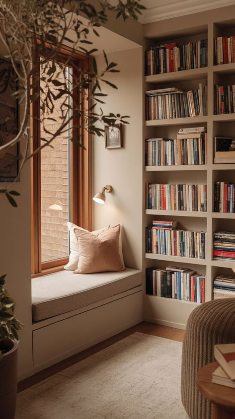 Design your own cozy book haven with these 15 DIY reading nook ideas. Whether you want a window seat, a hidden corner, or a loft-style reading space, these DIY projects offer creative ways to make a nook that suits your style. Mezzanine Reading Nook, Cozy Book Reading Corner, Reading Nook Near Window, Enclosed Reading Nook, Reading Nook Stairs, House Library Ideas Cozy, Book Nook Built In, Library Nook Ideas Cozy Corner, Window Seat Library