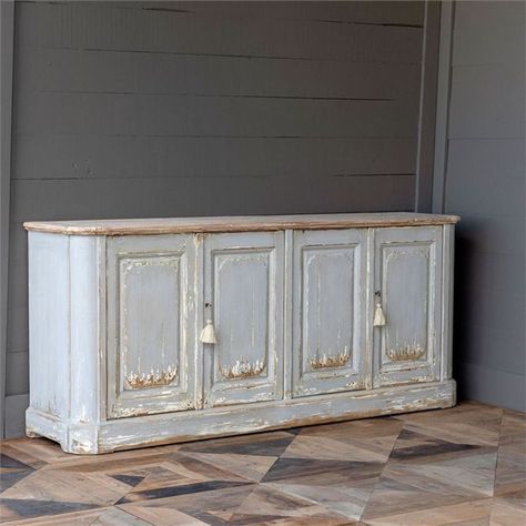 Lilabeth Interiors | Curated Parisian Collection Sideboards And Buffets Dining Rooms, French Country Sideboard, Country Sideboard, Distressing Painted Wood, Sideboards And Buffets, Park Hill Collection, French Sideboard, Farmhouse Pantry, Painted Sideboard