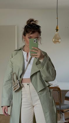 Green Trench Coat Outfit Spring, Pistachio Coat Outfit, Long Green Trench Coat Outfit, Mint Green And Beige Outfit, Green Trench Coat Outfit Winter, Sage Trench Coat Outfit, Sage Green Trench Coat Outfit, Light Green Trench Coat Outfit, Green Long Coat Outfit