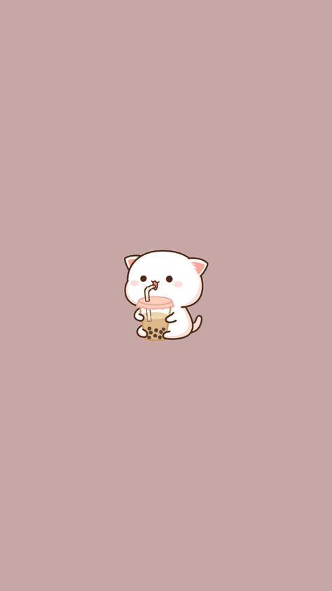 Boba Cat Wallpaper, Boba Wallpaper, Cat Drinking Boba, Minimalistic Wallpapers, Genshin Impact Wallpapers, Animal Anime, Mocha Mousse, Cat Drinking, Wallpaper Cat