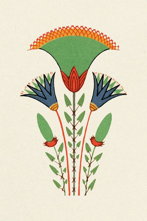 Antique lotus flower Egyptian ornamental illustration | premium image by rawpixel.com / Baifern Ornamental Illustration, Egyptian Design Pattern, Egyptian Ornamented, Fleurs Art Nouveau, Egyptian Drawings, Egyptian Pattern, Ornamental Vector, Egyptian Motifs, Egyptian Painting