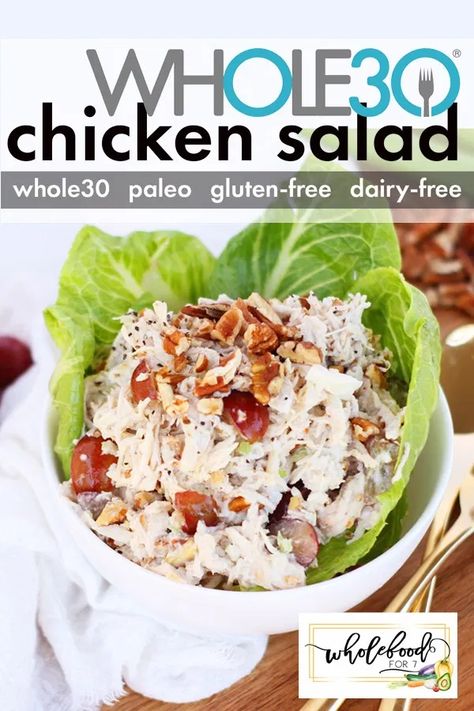 Whole30 Chicken Salad - WholeFoodFor7 Whole 30 Cold Lunches On The Go, Dairy Free Cold Lunches, Gluten Free Cold Lunch, Whole 30 Chicken, Df Meals, Whole 30 Salads, Paleo Chicken Salad, Boxed Lunches, Whole30 Chicken Salad