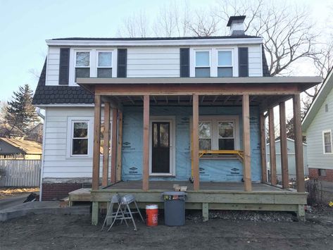 Front Porch Project: Creating a Simply Sweet, Three-Season Sun Porch Half Enclosed Porch Ideas, Enclosed Front Porch Addition, Enclosed Front Porch Interior Ideas, Enclosing A Front Porch, Small Enclosed Porch Ideas Front Entry, Convert Front Porch To Mudroom, Small Three Season Porch, Enclosed Front Porch Exterior, Enclose Front Porch