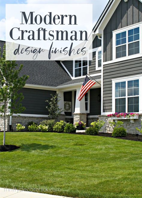 Interior and exterior design picks for modern Craftsman home. Cabinets Paint Colors, Craftsman Style Homes Exterior Color, Modern Craftsman Exterior, Craftsman House Colors, Modern Craftsman Style Homes, Craftsman House Exterior, Modern Craftsman Home, Porch Appeal, Craftsman Interior Design