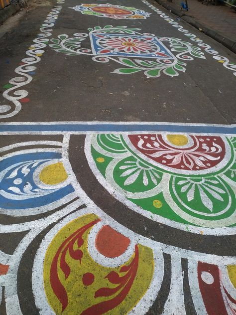 Alpona Design, Rangoli Designs Flower, India Art, Rangoli Designs, Kolkata, My Home, India, Road, Flowers