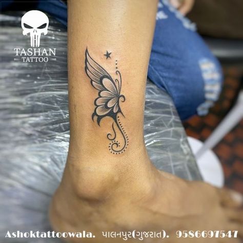 Butterfly Tattoo||Palanpur|| ||Banashkatha||Gujarat|| Butterfly Tattoo For Leg, Butter Tattoos For Women, Ankle Butterfly Tattoo, Butterflies Tattoo Ideas, Butterfly Ankle Tattoo, Infinity Butterfly Tattoo, Butterfly Ankle Tattoos, Pixie Tattoo, Small Feminine Tattoos