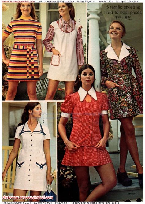 1973 JCPenney Spring Summer Catalog, Page 111 - Catalogs & Wishbooks 1974 Fashion, Vintage Fashion 1970, 1977 Fashion, Fashion In The 70s, Sabrina Spellman Style, Mermaid Oc, Colleen Corby, Betty Dress, 70 Fashion