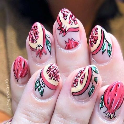 Pomegranate Nail Art, Pomegranate Nails, Sis Tattoo, Summer Vacation Nails, Aesthetic Lookbook, Mani Ideas, Super Cute Nails, Manicure Nail Designs, Nail Art Inspo