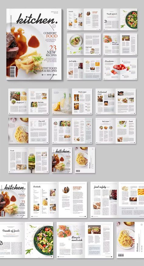 Cookbook Page Layout, Baking Magazine Layout, Cooking Magazine Cover, Cooking Magazine Layout, Cooking Book Layout, Recipe Graphic Design Layout, Magazine Design Template, Magazine Layout Design Food, Cookbook Page Design