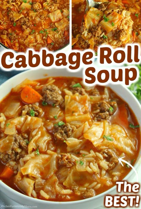 Cabbage Roll Soup Recipe, Unstuffed Cabbage Soup, Soup With Beef, Cabbage Soup Diet Recipe, Baked Cabbage, Chopped Veggies, Unstuffed Cabbage, The Best Soup, Cabbage Roll Soup