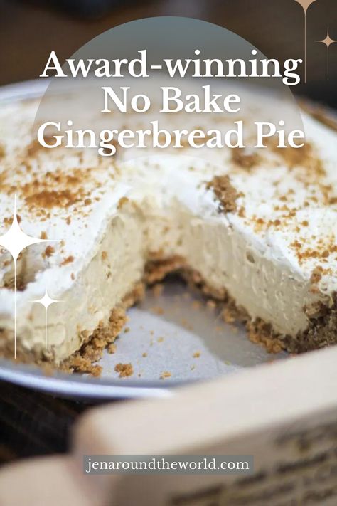 Make this award-winning No-Bake Gingerbread pie for the perfect Christmas dessert. Quick and easy and great for the busy holiday season.

This pie features a gingersnap cookie crust with homemade whipped cream. It has quickly become a favorite dessert! Gingerbread Crust Pie, White Christmas Pie Recipes, Award Winning Pies Recipes, Ginger Cookie Crust, Easy Cold Pie Recipes, No Bake Pies For Christmas, Gingerbread Crust Desserts, Gingerbread Cookie Crust, Best Pie For Christmas