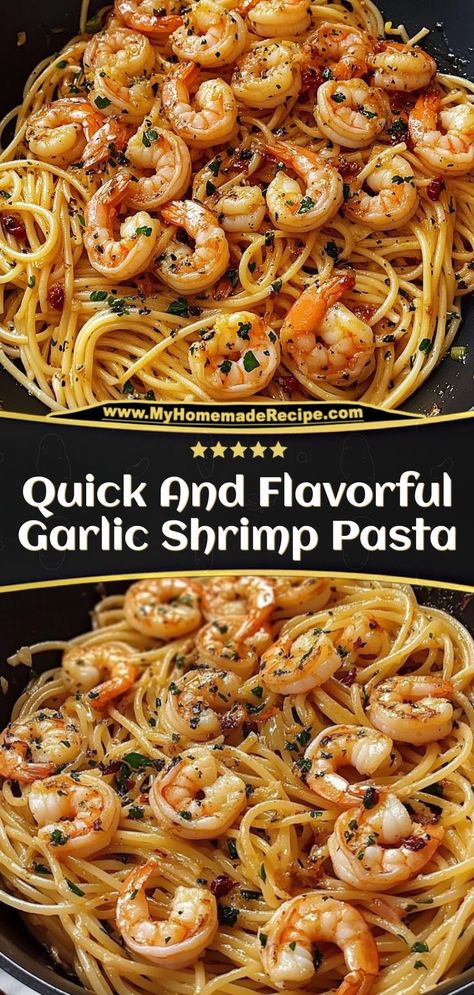 This garlic shrimp pasta is quick, flavorful, and made with tender shrimp, garlic, and spaghetti. Perfect for a delicious weeknight meal! Ingredients: 1 lb spaghetti, cooked 1 lb shrimp, peeled and deveined 4 cloves garlic, minced 1/4 cup olive oil 1/4 cup grated Parmesan cheese Toss this garlic shrimp pasta with Parmesan for a savory, easy dinner. Ideal for busy nights or quick Italian cravings Sea Food Pasta, Easy Garlic Shrimp, Shrimp Parmesan Pasta, Garlic Shrimp Pasta Recipes, Quick And Easy Pasta Recipes, Italian Shrimp Recipes, Shrimp Pasta Dishes, Easy Shrimp Pasta, Shrimp Pasta Recipes Easy