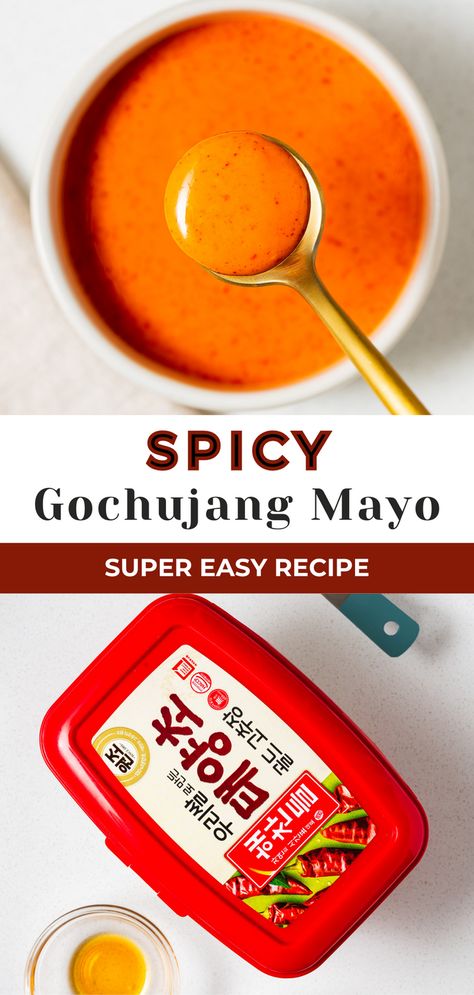 This creamy and flavourful spicy gochujang mayo is the perfect condiment for any dish! Made with just 5 simple ingredients, this easy dipping sauce takes your burgers, fries, fish, and anything else to the next level. The sweet and spicy flavours of Korean gochujang and creamy mayonnaise create a delicious umami flavour that will have you coming back for more. You only need 2 minutes to make this sauce, so why not make it today? Gochujang Mayo Recipe, Easy Spicy Mayo Recipe, Homemade Spicy Mayo, Asian Spicy Mayo, Japanese Spicy Mayo Recipe, Momo Sauce Recipe, Korean Mayo, Gochujang Dipping Sauce, Spicy Korean Sauce