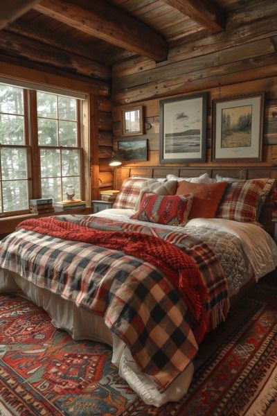 Western Bedroom Ideas, Log Cabin Bedroom, Western Bedrooms, Country Style Bedroom, Log Cabin Interior, Western Bedroom, Cabin Bedroom, Cabin Interiors, Cabin Living