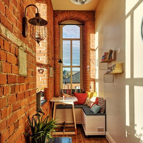 Exposed brick reading corner Bricks Interior Design, Exposed Brick Bathroom, Brick Wall Apartment, Exposed Brick Apartment, Harry Potter Desired Reality, Exposed Brick Bedroom, Brick Tiles Bathroom, Brick Interior Design, French Style Apartment