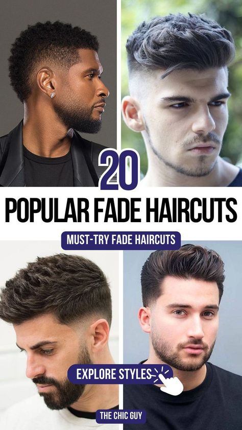 20 Fade Haircuts to Upgrade Your Style in 2024 Hairstyles For Men Fade Style, Side And Back Fade Haircut, White Man Fade Haircut, Boys Drop Fade Haircut, Low Taper Fade Messy Top, Men Burst Fade Haircut, Men S Haircut Fade, Classic Fade Haircut Men's, Boys Faded Cut