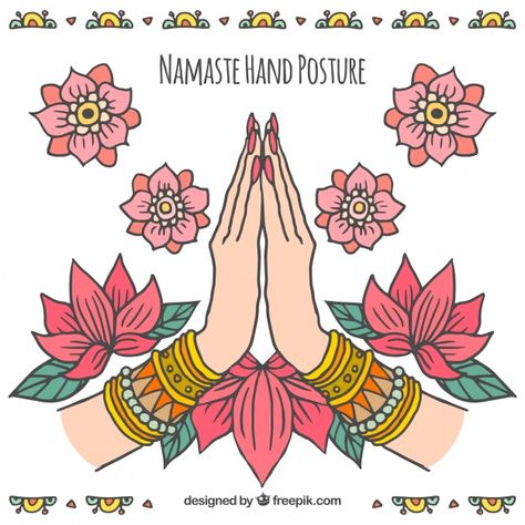 Namaste greeting background with hand drawn floral decoration Free Vector Namaste Hands Drawing, Namaskar Hands Images, Hands Drawing Tattoo, Namaste Drawing, Namaste Images, Namaste Hands, Drawing Tattoo Ideas, Hands Drawing, Spirit Realm