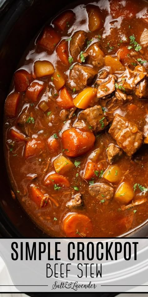 This simple beef stew recipe is a set-it-and-forget-it meal that you make in your Crockpot! It has so much depth of flavor while using pantry staples. Low Sodium Beef Stew, Best Slow Cooker Beef Stew, Easy Slow Cooker Beef Stew, Tasty Beef Stew Recipe, Best Crockpot Beef Stew, Vegetable Soup Crock Pot, Crockpot Beef Stew, Slow Beef Stew, Stew Recipes Crockpot