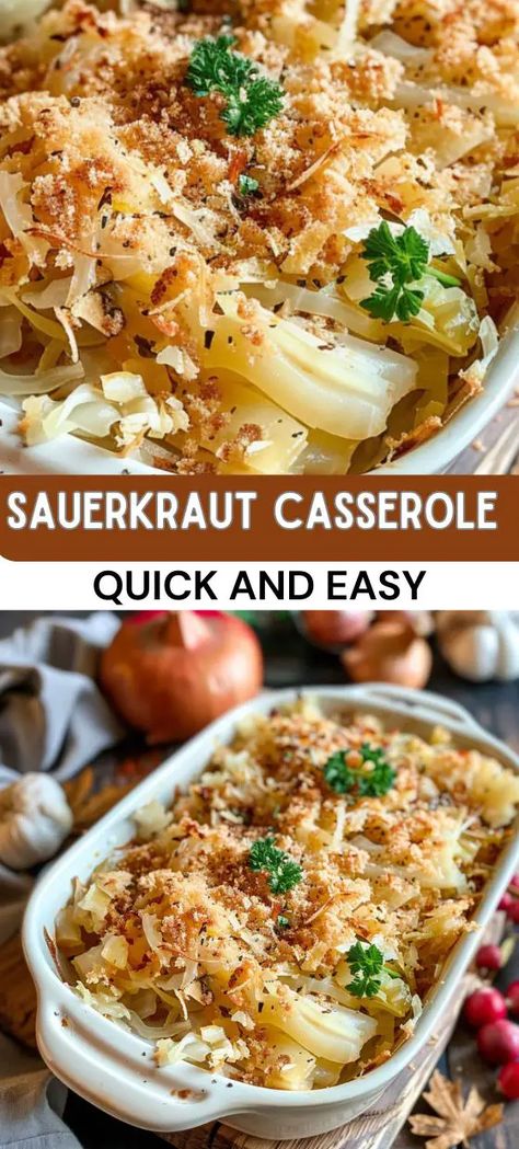 Sauerkraut Casserole Sourkrout Recipes, German Sauerkraut Recipe, Sauerkraut Casserole, Potato Pasta, Sauerkraut Recipes, Lunch Appetizers, Vegetarian Main Dishes, Keto Diet Food List, Yummy Casseroles