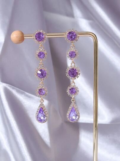 1pair Crystal & Rhinestone Decor Heart Shaped Drop Earrings | SHEIN USA Gold And Purple Earrings, Purple And Silver Jewelry, Gold And Purple Jewelry, Purple Jewelry Aesthetic, Lilac Jewelry, Lavender Jewelry, Violet Jewelry, Purple Dangle Earrings, Purple Accessories