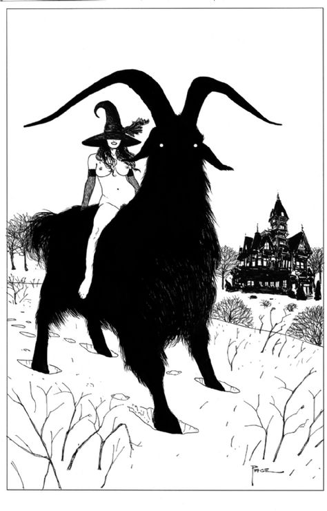 Witch and Goat - Richard Pace - Witchy Wednesdays Comic Art Goat Art, Cosmic Horror, Occult Art, Unicorn Art, Demon Art, Art Gallery Room, Witch Aesthetic, Horror Art, Dark Fantasy Art