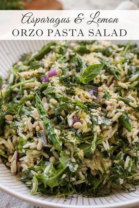 Asparagus & Lemon Orzo Pasta Salad recipe Salad Recipes Orzo, Orzo Salad Dressing, Cold Orzo Salad, Orzo Salad Recipes Cold, Orzo Salad With Chicken, Asparagus Orzo Salad, Easy Orzo Salad, Lemon Orzo Pasta Salad, Chicken Orzo Salad