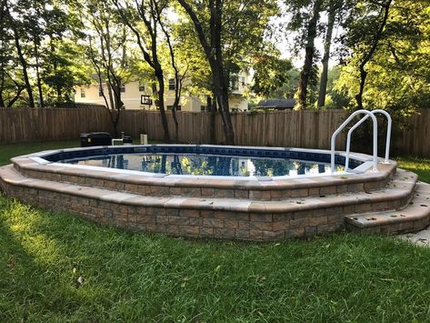 Semi / Above Ground Pools — Dunrite Pools Above Ground Pool Landscape, Semi Above Ground Pool, Pool Deck Decor, Semi Inground Pool, Pool Deck Plans, Semi Inground Pools, Best Above Ground Pool, Pool Design Ideas, Pools Backyard Inground