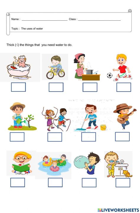 Land Water Air Worksheet, Use Of Water Worksheet, Water Uses Worksheet, Water Worksheet For Grade 1, Uses Of Water Worksheet For Kindergarten, Uses Of Water Chart For Kids, Uses Of Water Worksheet For Kids, Water Activities Preschool, Water Worksheet