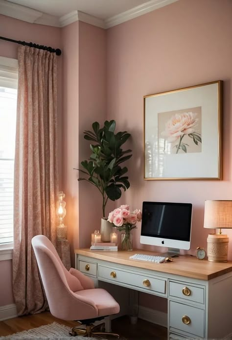 25 Chic and Feminine Home Office Ideas Tailored for Women - Roomy Retreat Cosy Home Office Ideas, Stinky Pete, Feminine Home Office Ideas, Pink Home Office, Feminine Home Office, Girly Office, Feminine Home Offices, Feminine Home, Organization Office